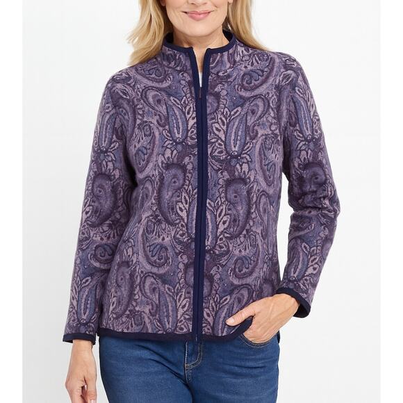 Vintage Pendleton Merino Wool Paisley Purple Blue Zip Up Cardigan size Large - Picture 1 of 8